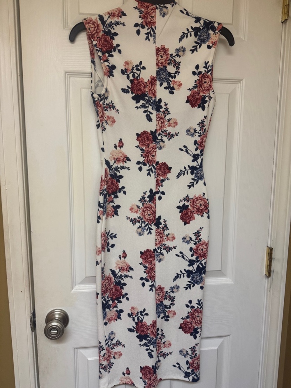 Crave Fame White Midi Dress with Pink and Navy Floral Print - Picture 5 of 5